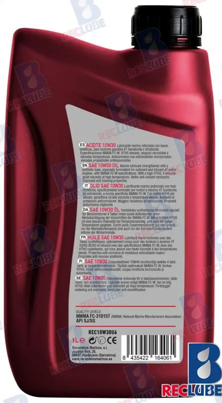 HUILE SYNTH MARINE 10W30 1L (6) - REC10W30U6 – Image 2